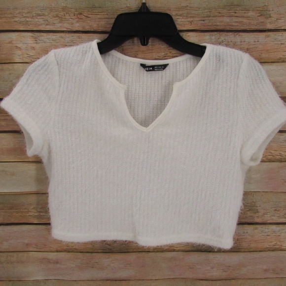 SHEIN Sweaters - Shein White V-Neck Eyelash Crop Short Sleeve Sweater 4